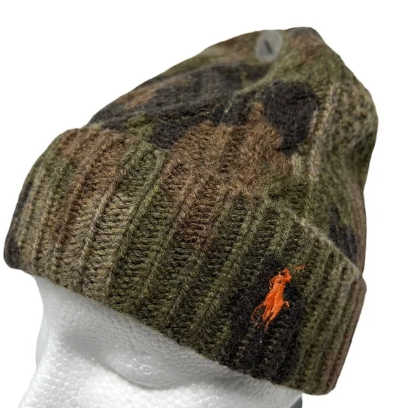POLO RALPH LAUREN Camo Beanie Hat Green Camouflage
